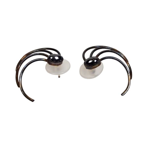Vintage Sterling Silver Half Creole Fan Quadruple Hoop Earrings Fan Shape - Picture 1 of 6